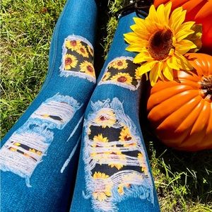 Blue Jeans with Sunflower patches!